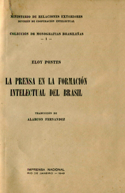 Capa do Livro La Prensa em la Formación Intelectual del Brasil