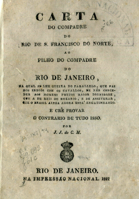 Capa do Livro Carta do Compadre do Rio de S.  Francisco do Norte, ao Filho do Compadre do Rio de Janeiro