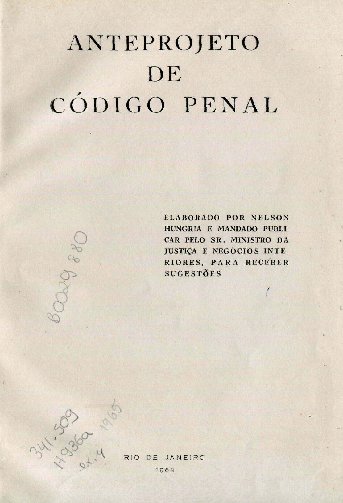 Capa do Livro Anteprojeto de Código Penal