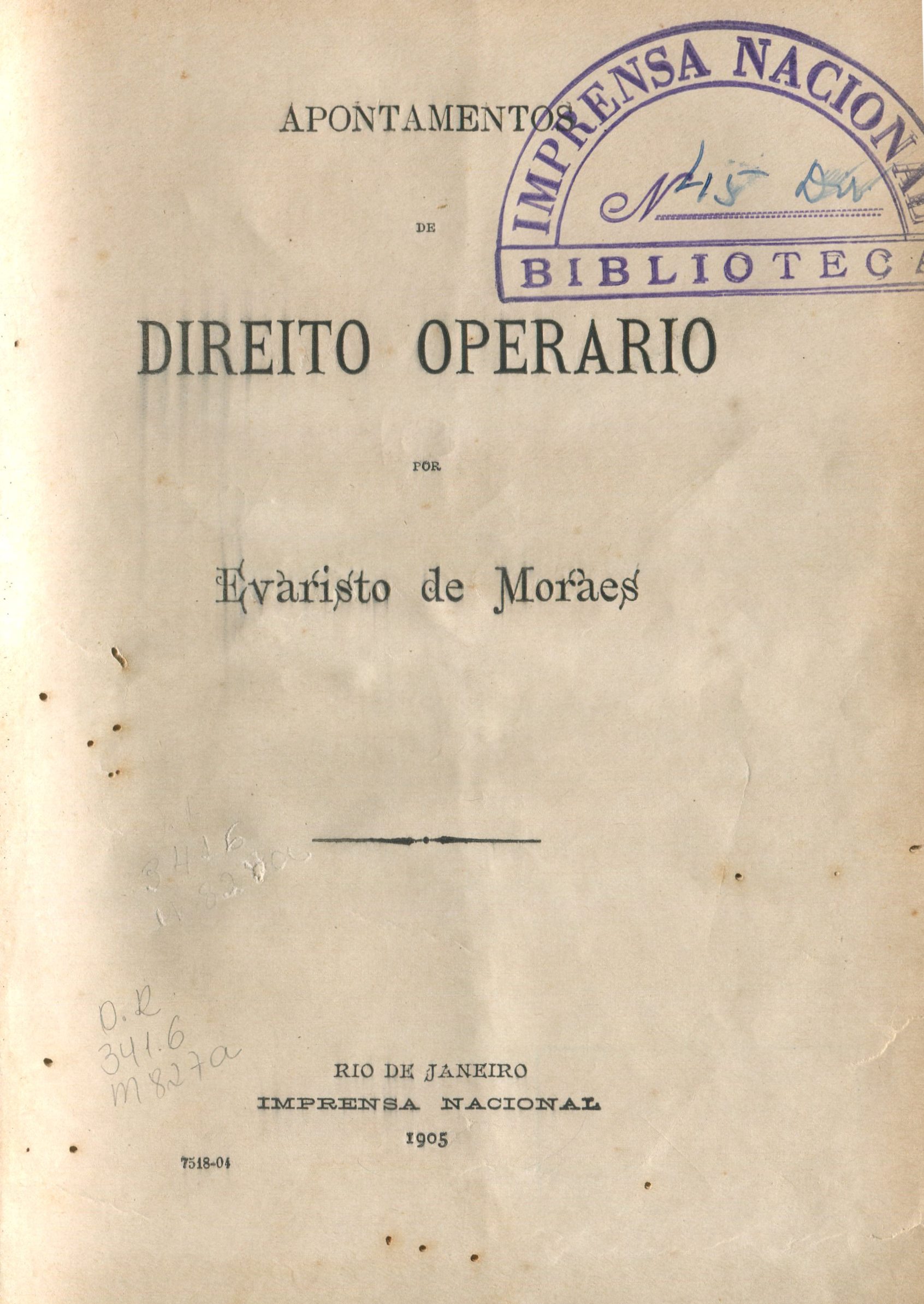 Capa do Livro Apontamentos de Direito Operário