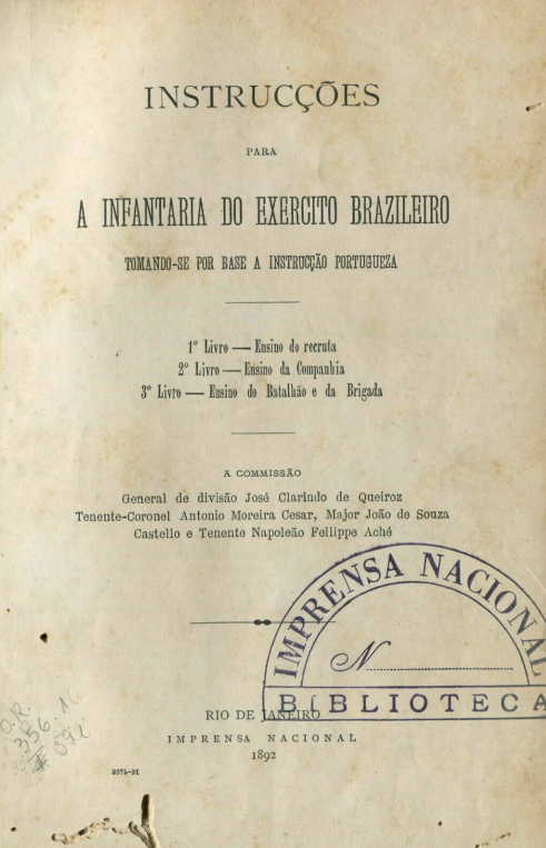 Capa do Livro Instrucções para Infantaria do Exército Brazileiro