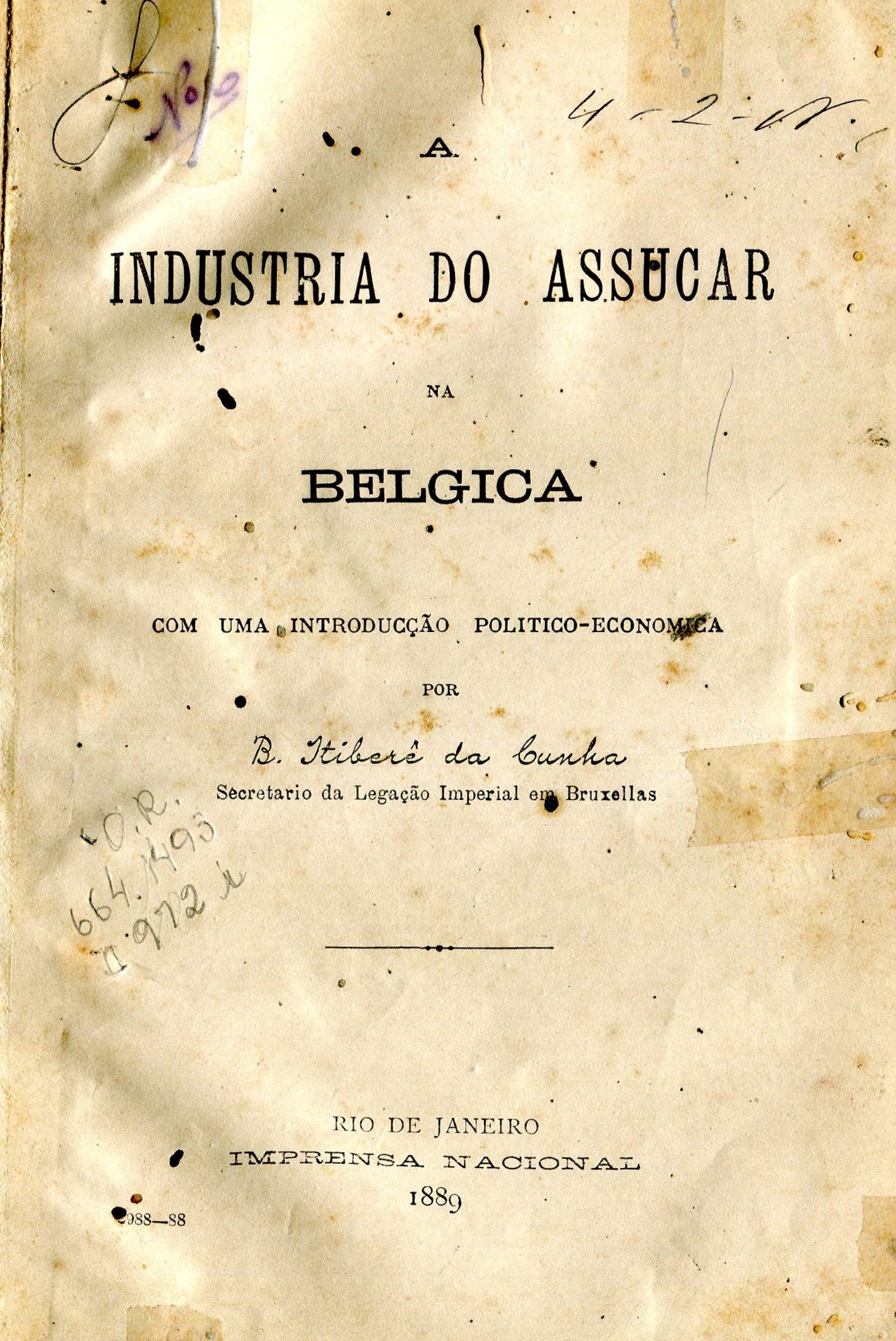 Capa do Livro A Industria do Assucar na Belgica