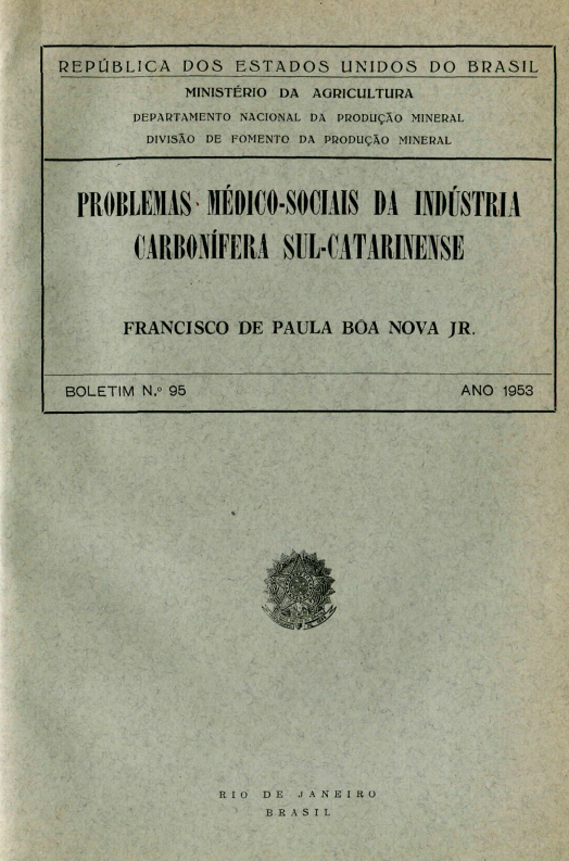 Capa do Livro Problemas Medico-Sociais da Indústria Carbonifera Sul-Catarinense