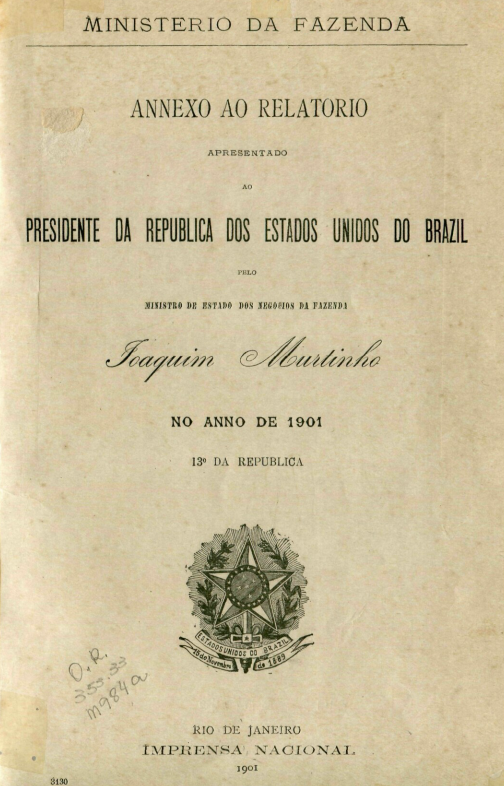 Capa do Livro Annexo ao Relatório do Ministério da Fazenda
