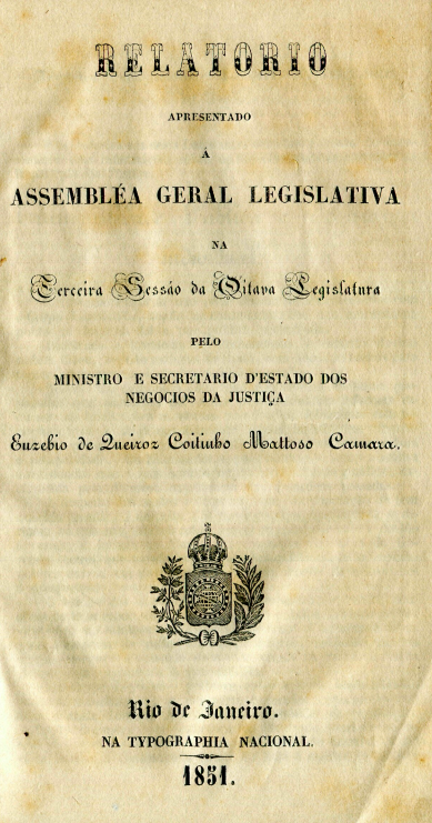 Capa do Livro Relatorio Apresentado à Assembléa Geral Legislativa da Terceira Sessão da Oitava Legislatura