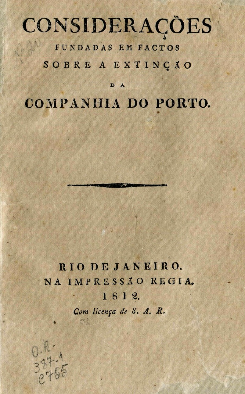 Capa do Livro Considerações Fundadas em Factos Sobre a Extinção da Companhia do Porto
