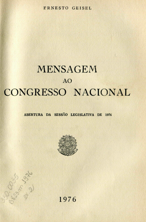 Capa do Livro Mensagem ao Congresso Nacional