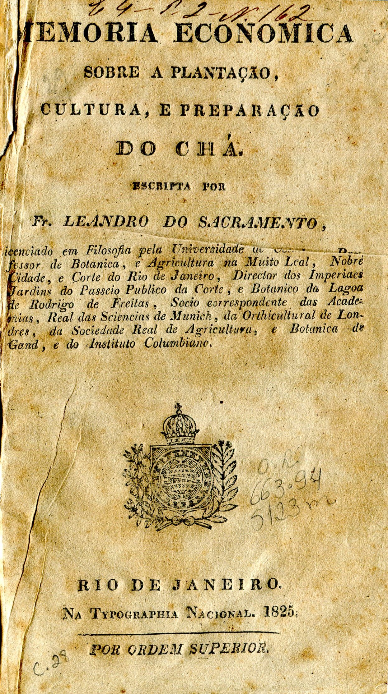 Capa do Livro Memória Econômica Sobre a Plantação, Cultura E preparação do Chá
