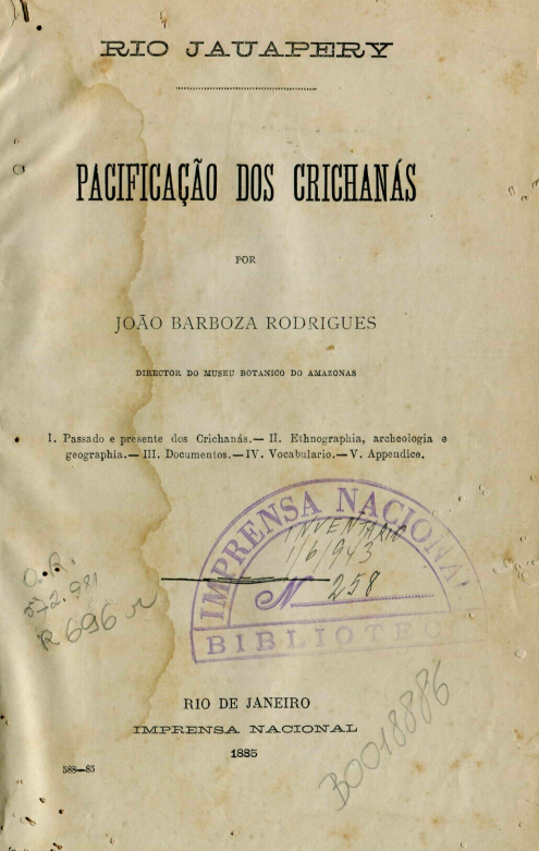Capa do Livro Pacificação dos Chichanás - Rio Jauapery