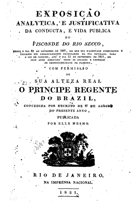 Capa do Livro Exposição Analytica, e Justificativa da Conducta, e Vida Publica do Visconde do Rio Secco