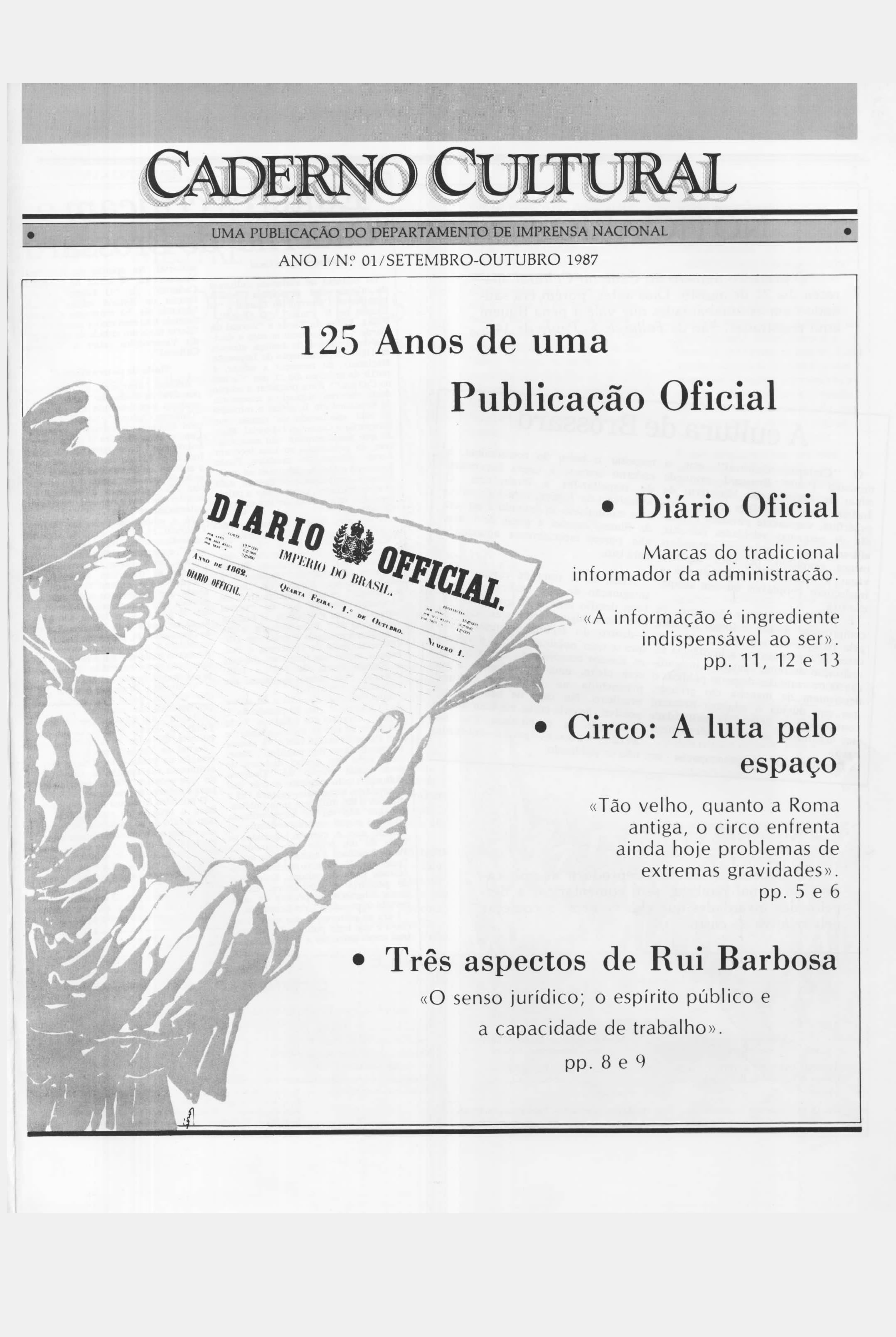 Capa do Livro Caderno Cultural - Ano I - nº 1 -1987