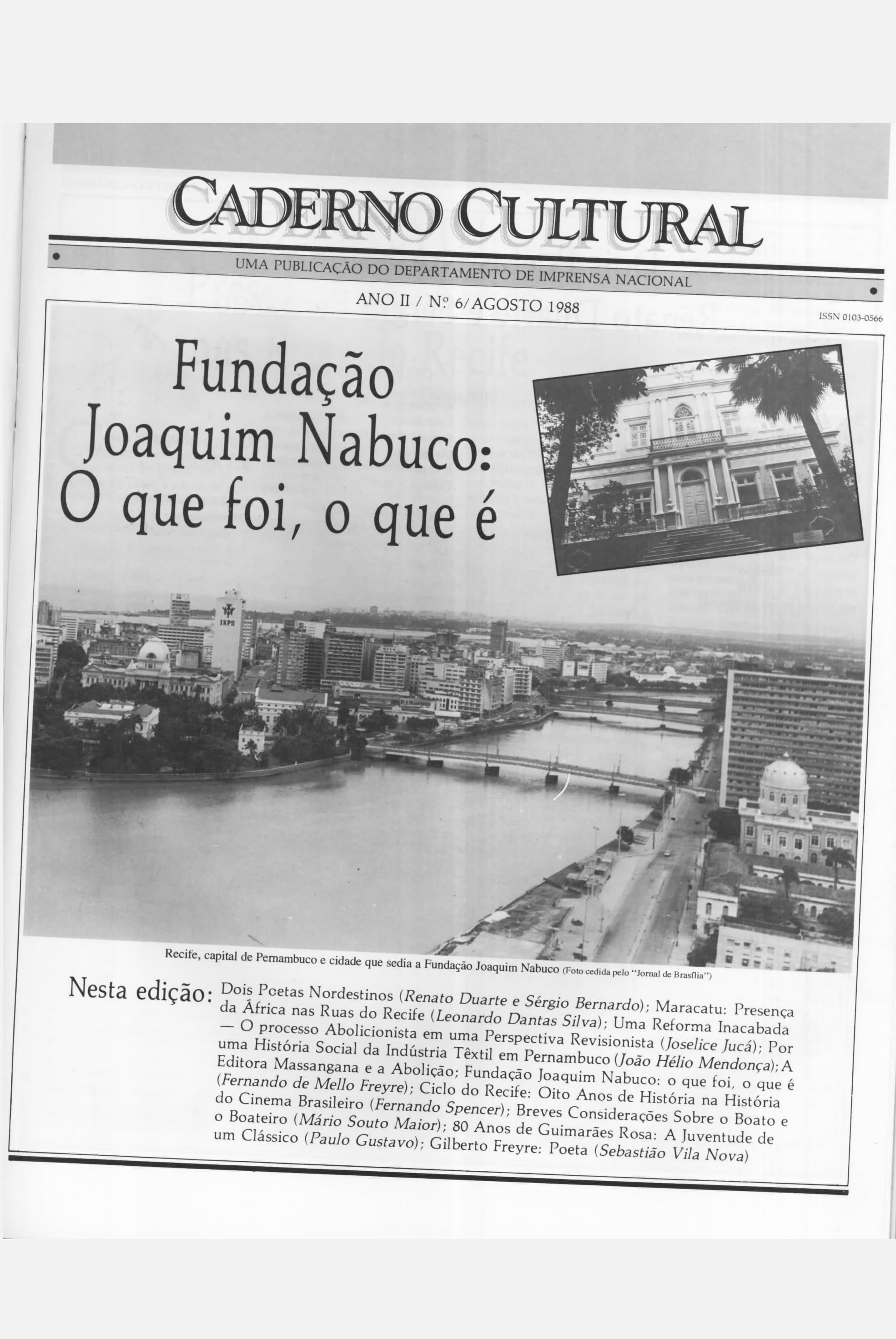 Capa do Livro Caderno Cultural - Ano II - nº 6 -1988