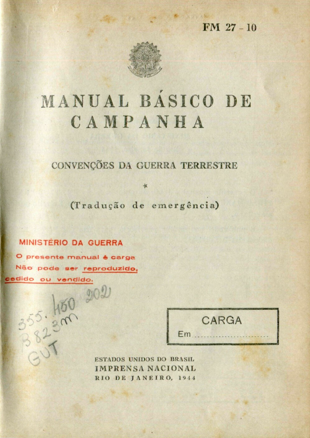 Capa do Livro Manual Básico de Campanha (Convenções da Guerra Terrestre)