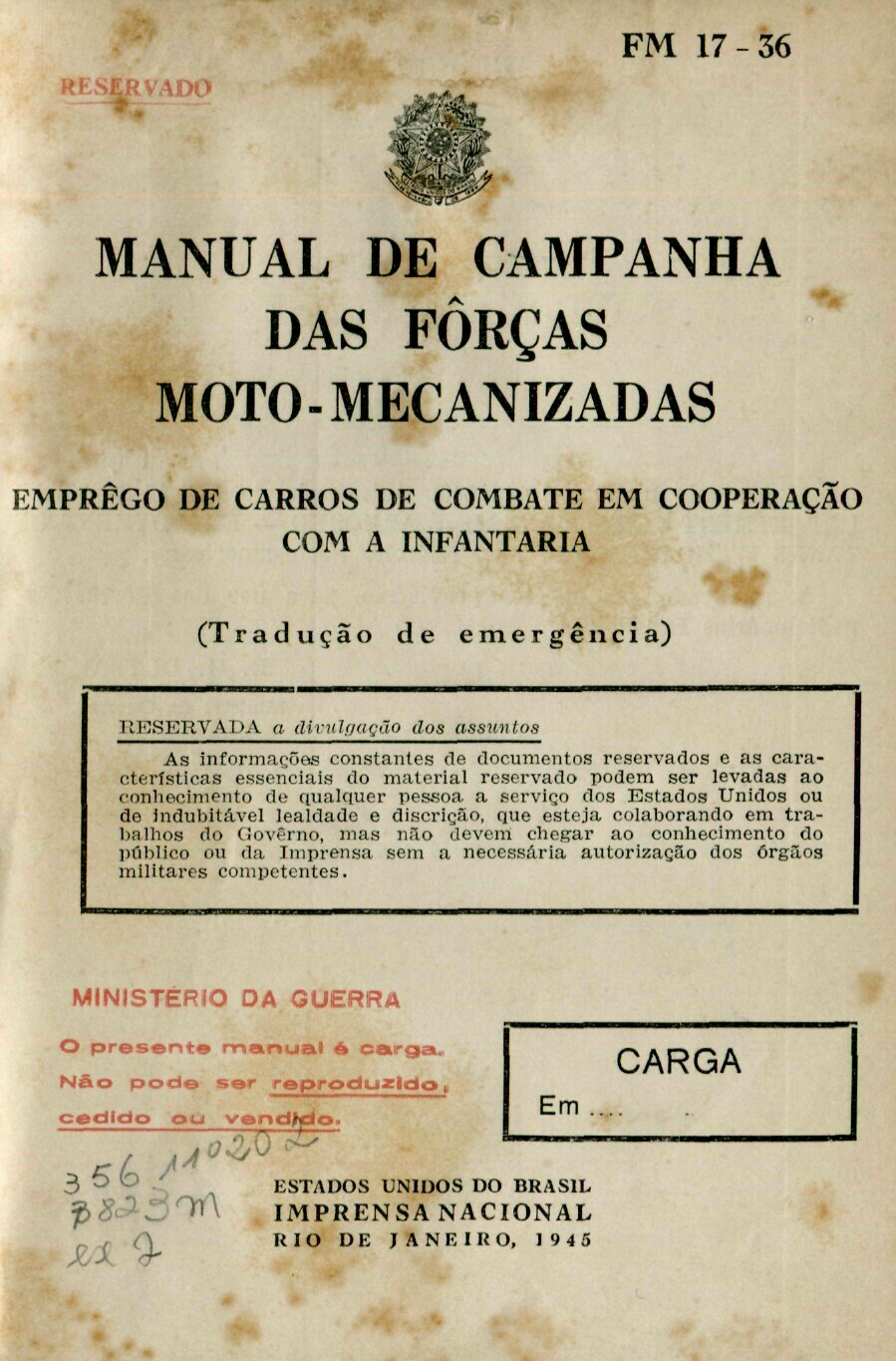 Capa do Livro Manual de Campanha das Forças Moto-Mecanizadas