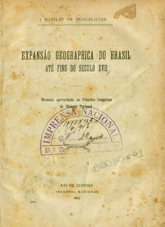 Capa do Livro Expansão Geographica do Brasil Até Fins do Seculo XVII
