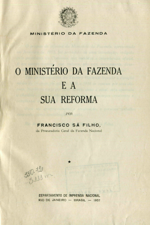 Capa do Livro O Ministério da Fazenda e a Sua Reforma