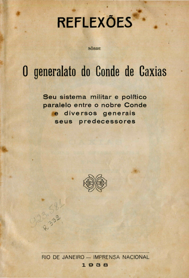 Capa do Livro Reflexões sobre O Generalato do Conde de Caxias