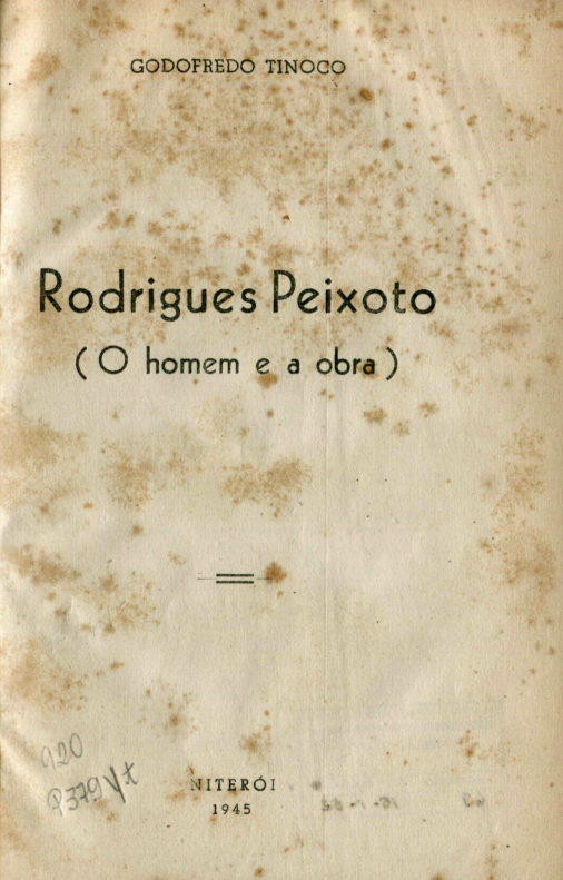 Capa do Livro Rodrigues Peixoto (O homem e a obra )