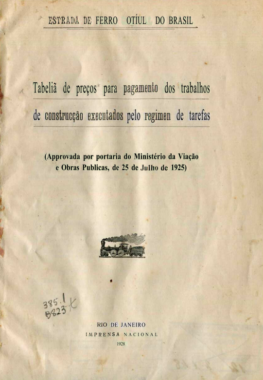 Capa do Livro Estrada de Ferro Central do Brasil-- Tabella de preços para pagamento dos trabalhos de construcção