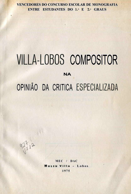 Capa do Livro Villa-Lobos Compositor na Opinião da Critica Especializada
