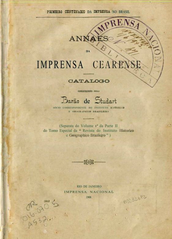 Capa do Livro Annaes da Imprensa Cearense