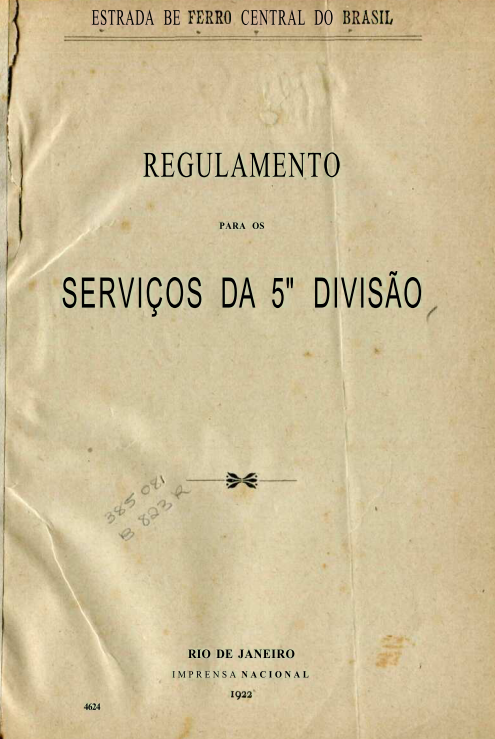 Capa do Livro Regulamento Para os Serviços da 5ª Divisão - Estrada de Ferro Central do Brasil