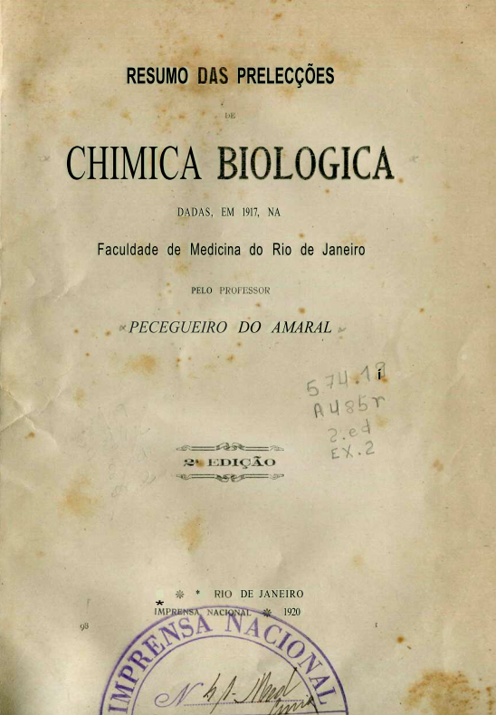 Capa do Livro Resumo das Prelecções de Chimica Biologica