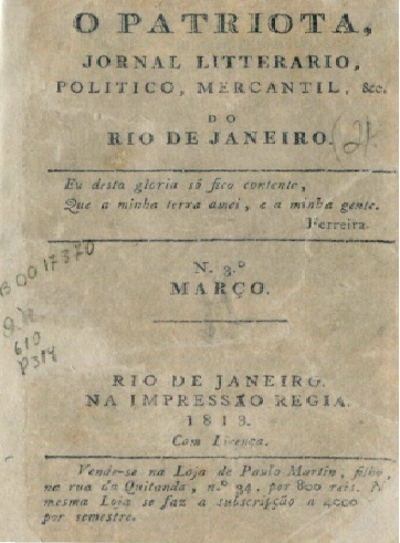 Capa do Livro O Patriota - Jornal Litterario, Político, Mercantil, e Cientfico - Nº 3 - Março