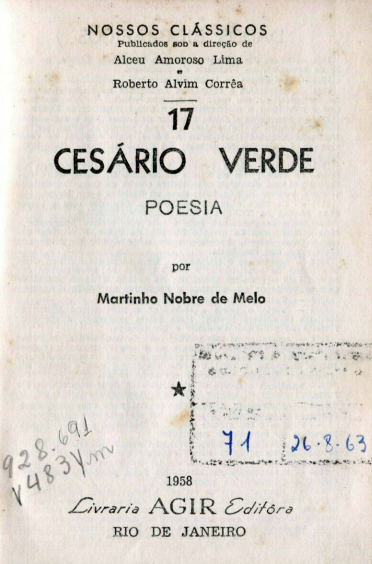 Capa do Livro Cesário Verde - Poesia