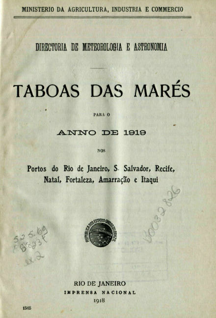 Capa do Livro Taboas das Marés Para o Anno de 1919